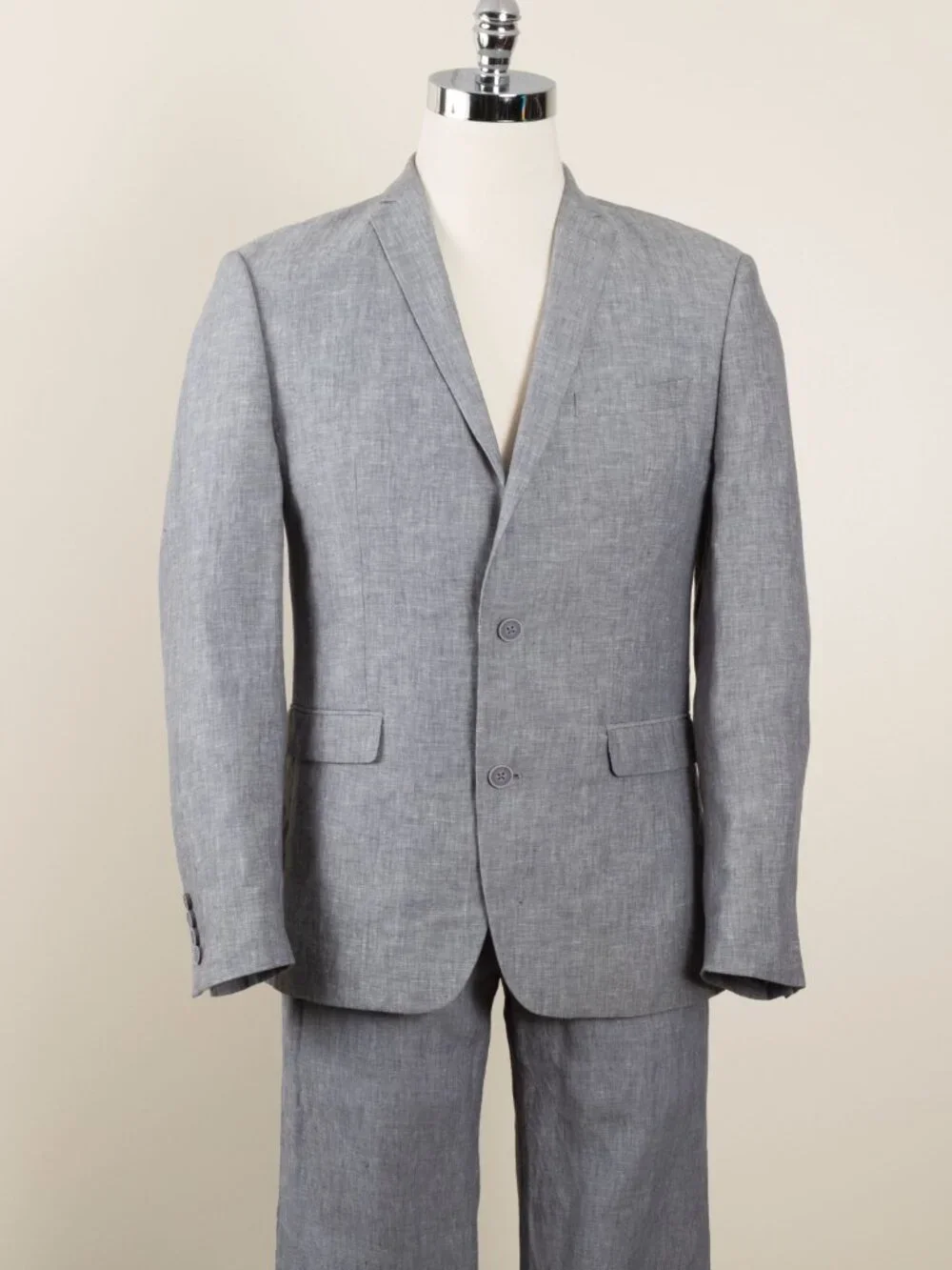 Men's Bar III Slim Fit Gray 100% Linen 2-Piece Suit Size 40R Floral Lining